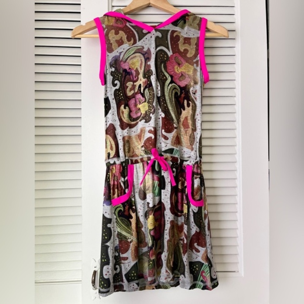 Oilily Sleeveless Dress w/ Hood, Pockets in Pink, Gray, Multicolor Sz 12 (Girls)